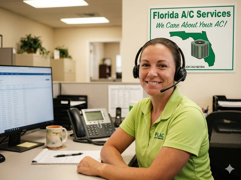 Florida A/C technician sizing a system during a free in-home estimate